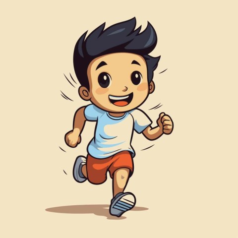 Cartoon boy running. Vector illustration of a boy jogging.