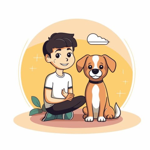 Boy with dog cartoon icon. Pet animal and nature theme. Colorful