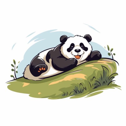 Panda sleeping on the grass. Vector illustration in cartoon styl