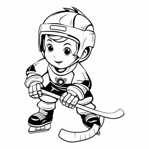 Vector illustration of a boy ice hockey player. Coloring book fo