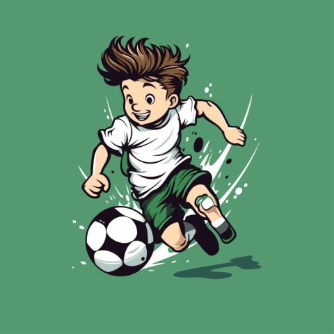 Soccer player with ball. Vector illustration in cartoon style on