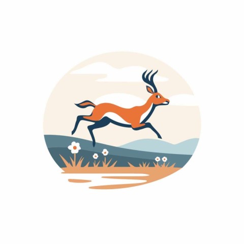 Deer icon in flat color style. Wildlife animal vector illustrati