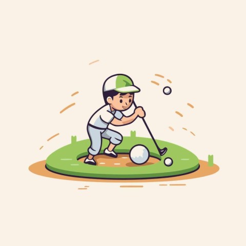 Golf player with ball on green golf course. vector illustration.