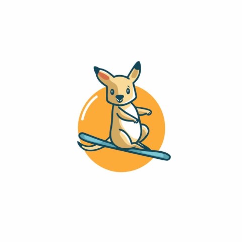 Kangaroo icon. Cartoon kangaroo on skis. Vector illustration