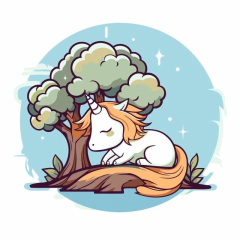 Illustration of a Cute Unicorn Resting Under a Tree.