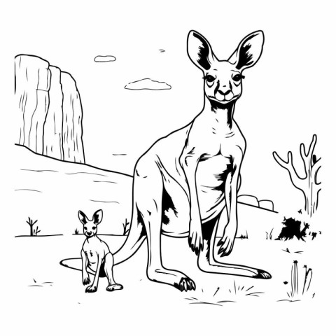 Kangaroo and joey in the desert. sketch for your design