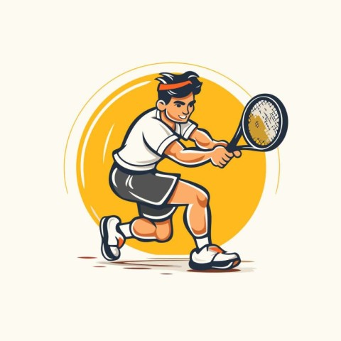 Tennis player with racket and ball. Vector illustration of a ten