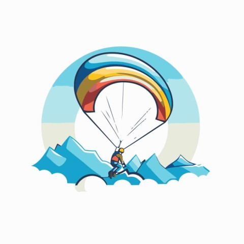 Paraglider flying in the blue sky. Vector illustration.