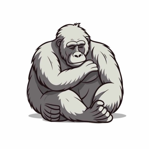 Vector illustration of a gorilla sitting on a white background.