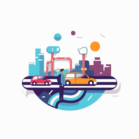 City traffic vector illustration. flat design. modern colorful c