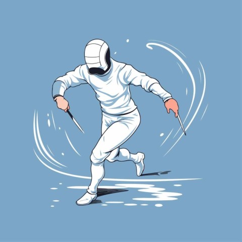 Illustration of a male fencer in action. Vector illustration.