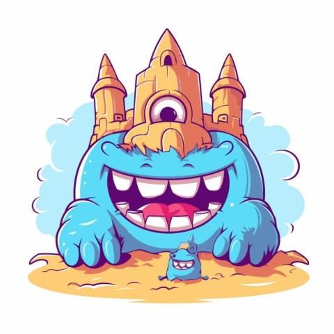 Funny cartoon monster. Vector illustration. Isolated on white ba