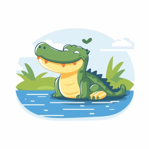 Crocodile on the river. Vector illustration in flat style