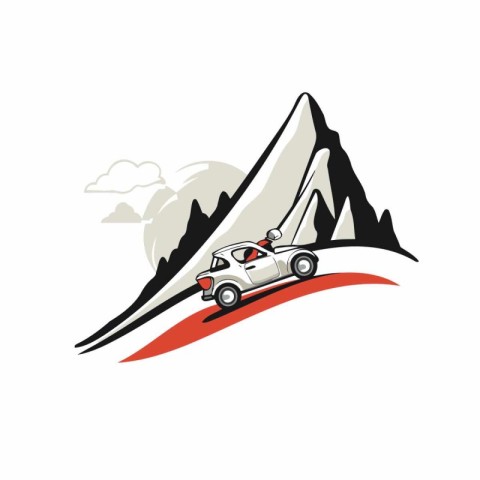 Racing car and mountains. Vector illustration on a white backgro