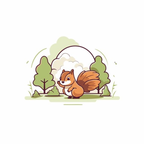 Cute squirrel in the forest. Vector illustration in cartoon styl