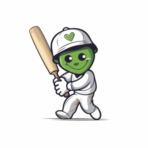 Cricket player with baseball bat. Vector cartoon character illus