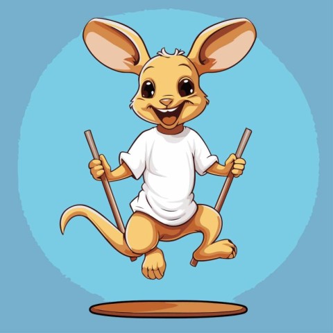 Kangaroo in white t-shirt on blue background. Vector illustratio