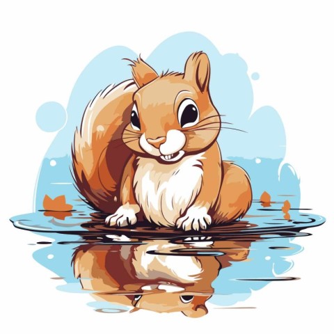 Squirrel in the water. Vector illustration on a white background