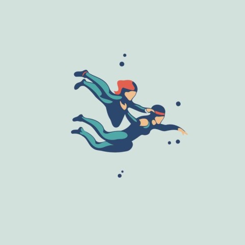 Man and woman diving in the sea. Vector illustration in a flat s