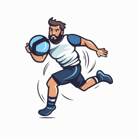 Rugby player running with ball. Vector illustration of rugby pla