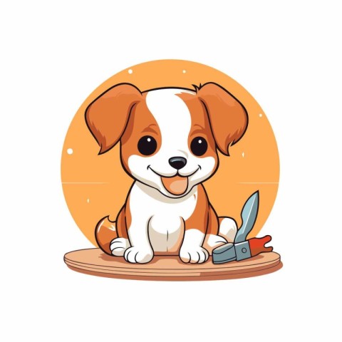 Cute cartoon dog sitting on the table. Vector illustration of a