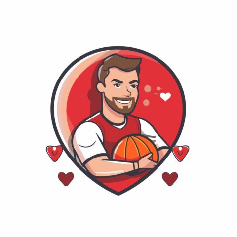 Vector illustration of a basketball player with ball and heart i