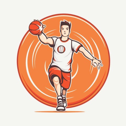 Basketball player with ball on the court. Sport vector illustrat