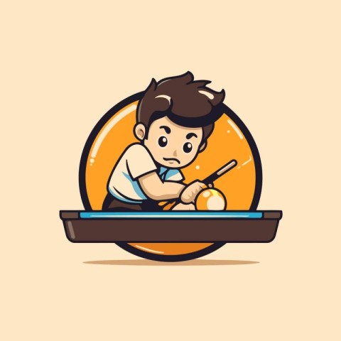 Cartoon boy playing billiards. Vector illustration in cartoon st