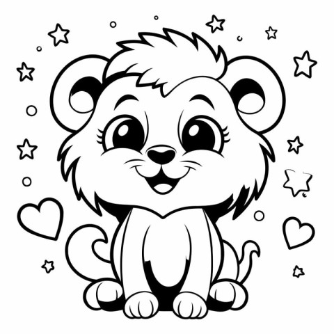 Cute Cartoon Lion Mascot Character Vector Illustration for Color