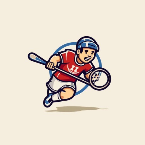 Ice hockey player with ball and stick. sport vector logo illustr