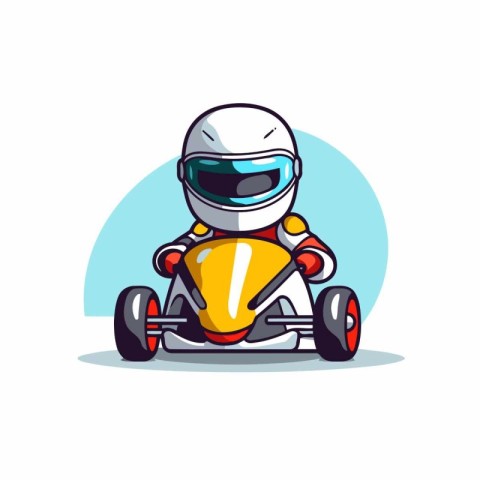 Cute cartoon kart race driver. Vector illustration on white back