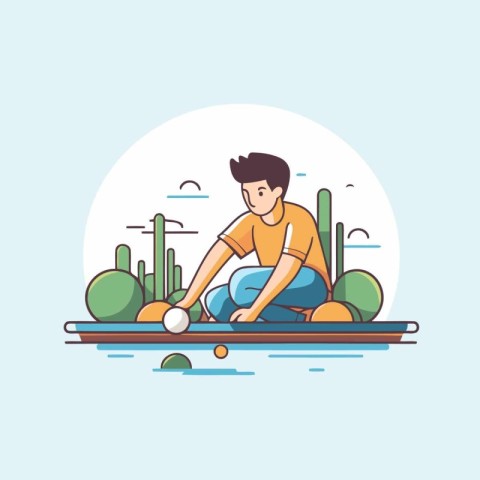 Man playing golf in the park. Flat design. Vector illustration.