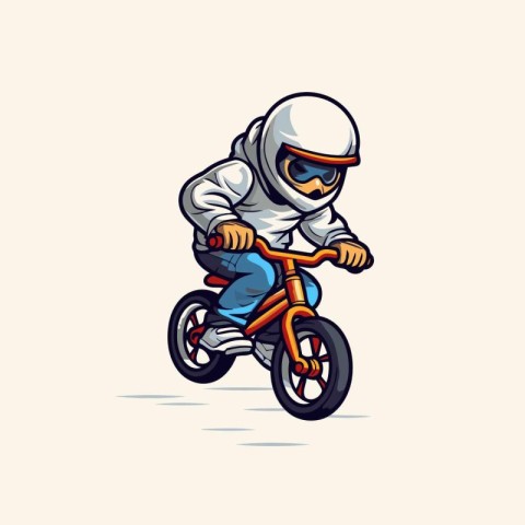 Vector illustration of a biker in helmet riding a bicycle. isola