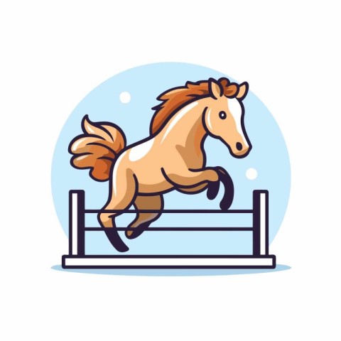 Horse jumping over obstacles. Flat design vector illustration on