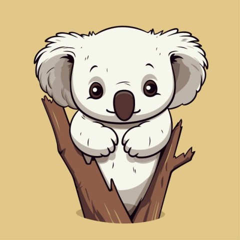 Cute cartoon koala on a tree branch. Vector illustration.