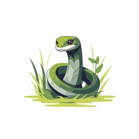 Green snake in the grass vector Illustration isolated on a white