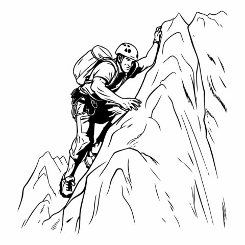 Mountaineer climbs the rock. sketch vector graphics monochrome i