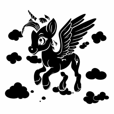 Vector image of a horse with wings. clouds and stars on a white