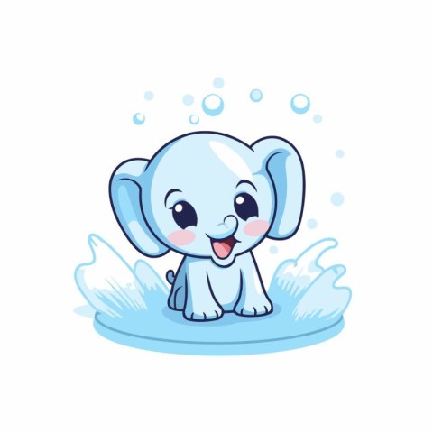 Cute baby elephant sitting on surfboard. Vector cartoon illustra