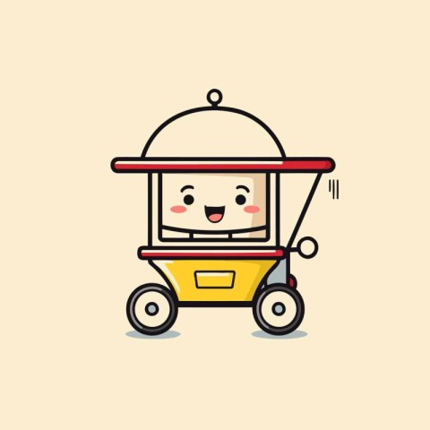 Cute Fast Food Trolley Cartoon Character. Vector Illustration.