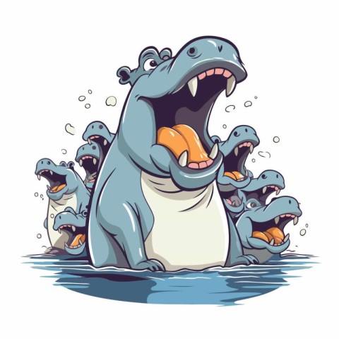 Hippopotamus in the water. Vector illustration of a wild animal.