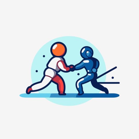 Cartoon vector illustration of two people fighting with swords a