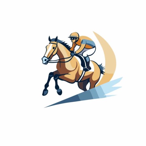 Horseman riding on a gallop. Vector illustration on white backgr