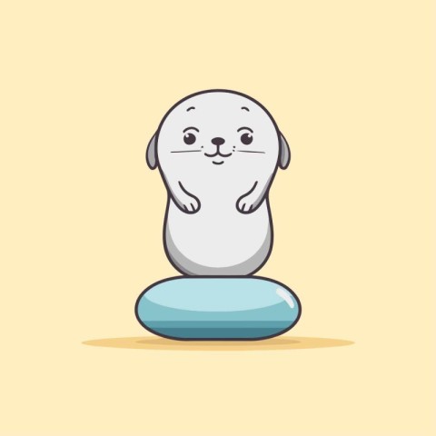 Cute cartoon seal sitting on a pebble. Vector illustration.