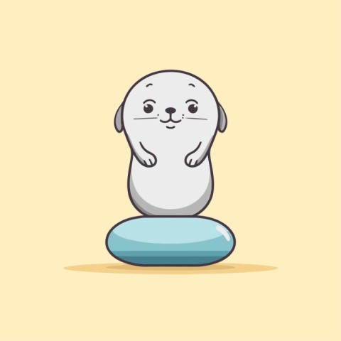 Cute cartoon seal sitting on a pebble. Vector illustration.