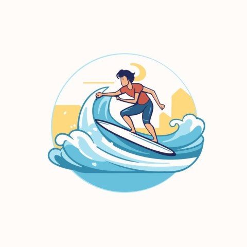 Surfing vector icon. Surfer in the waves. Flat style