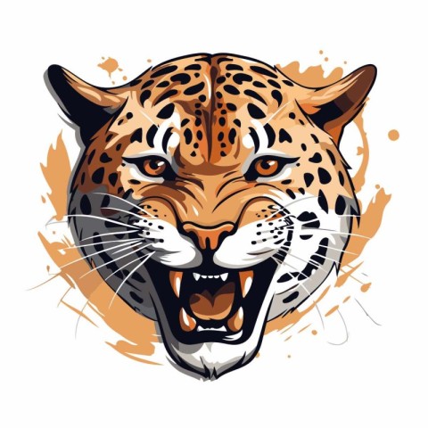 Jaguar head vector illustration with grunge splashes and blots