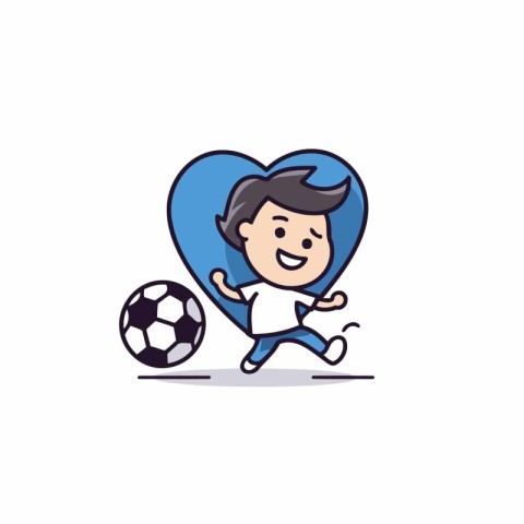 Cute boy with soccer ball. Vector illustration in cartoon style.