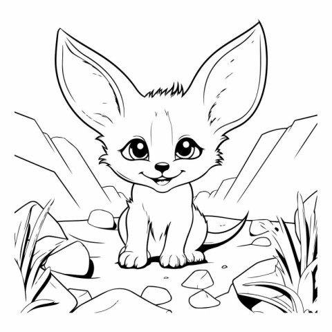 Cute little baby fox. Vector illustration. Coloring book for chi