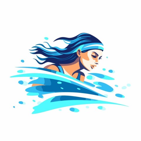 Vector illustration of a girl swimming in the pool with blue wat